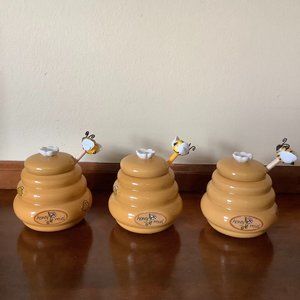 Set of 3 Beehive Honey Mini Jar & Dipper